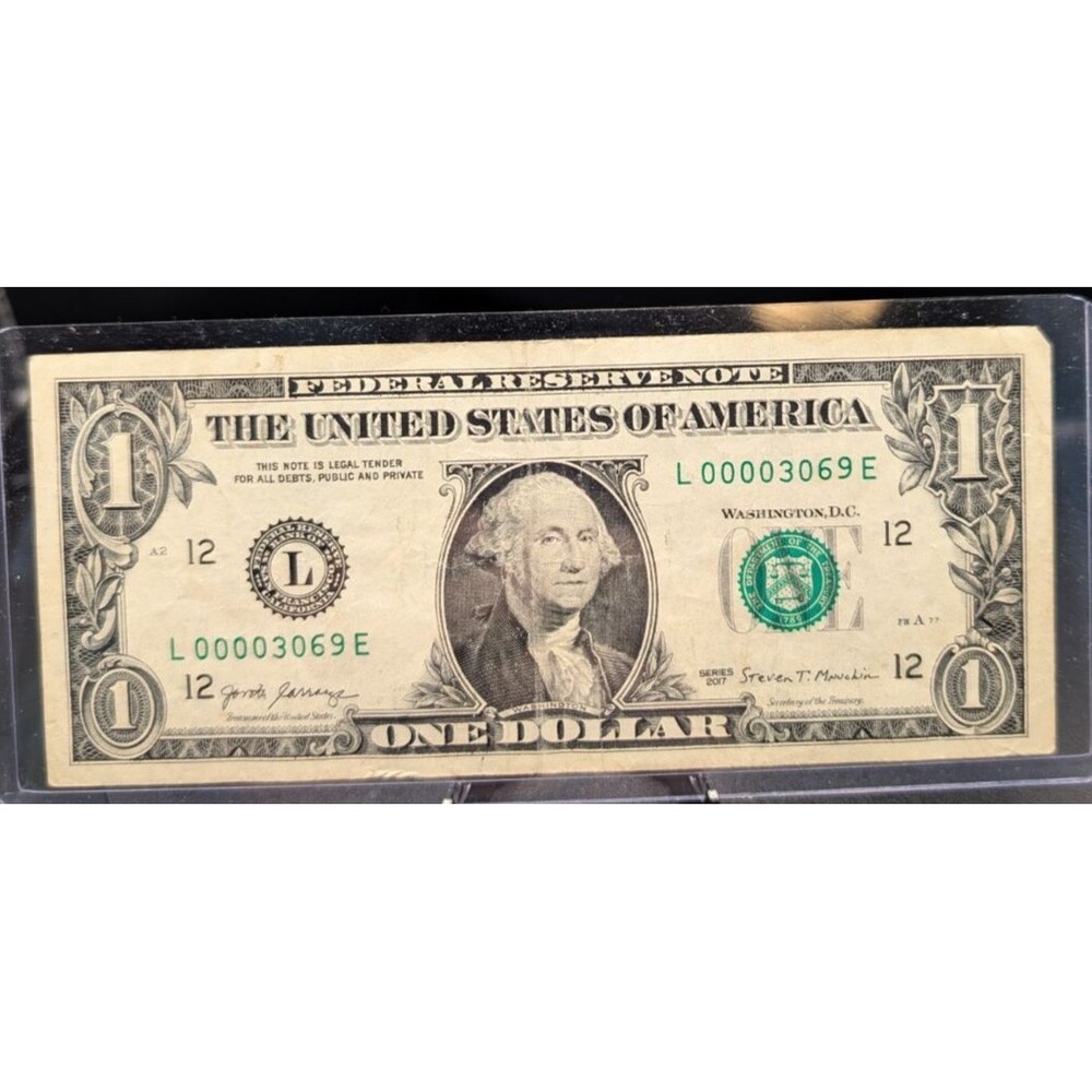 2017 1 Dollar Bill Low Serial Number L00003069E Paper Money